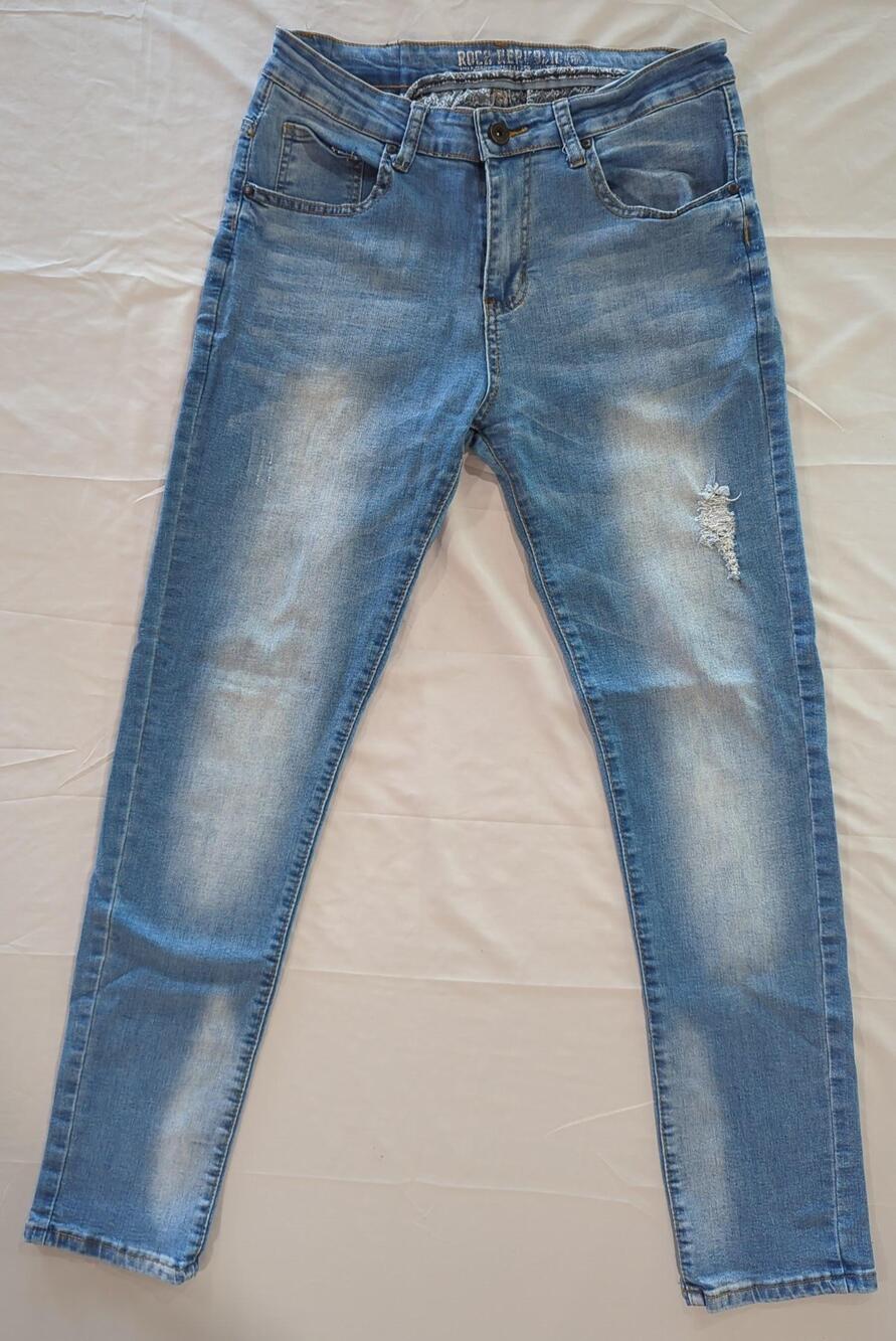 Rock Republic Jeans Mens 34x29 Blue Light Wash Slim Skinny Distressed Denim